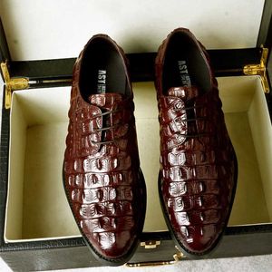 Phenkang Men Genuine Leather Shoes Formal Dress Classic Style Bury Mens Wedding Lace Up Pointed Toe Ox Shoes 210624