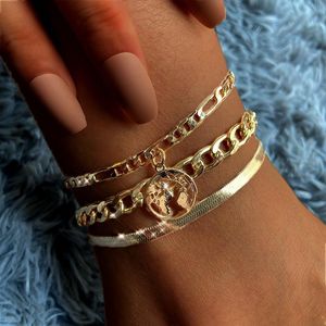 Tornozeleiras Flatfoosie 3 pçs/conjunto Boho Gold Silver Cor Tornozeleira Para Mulheres Pulseira Moda Verão Praia Pé Jóias