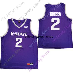 2020 New Kansas State Wildcats College-Basketballtrikot NCAA 2 Diarra Lila Alle Nähte und Stickereien Herren Jugendgröße