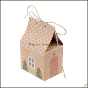 Wrap Event Festive Home & Garden15Pcs Kraft Packing Christmas Candy Box Gift Container Small House Design Sweet Case Party Supplies Paper Dr