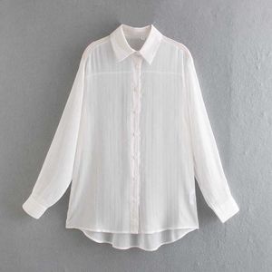 Transparent Women White Striped Shirt Spring Fashion Long Sleeve Plus Size Lady Wide Blouse 210602