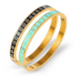Triangelmönster för kvinnor Rostfritt stål Guld Tunna Bangles Armband Orange Blå Färg Emalj Smycken