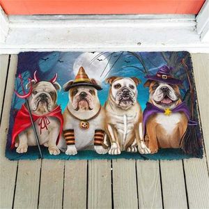 CLOOCL 3D Graphic Halloween Doormat Animals Dogs English Bulldog House Decor Print Absorbent Mat Floor Door Non-Slip 211124