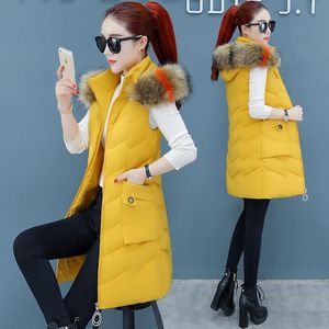 Kvinnors västar Höst och Vinter Koreanska Down Cotton Vest Kvinnor Parkas 2021 Mid-Length Slim Plus Storlek Fur Collar Waistcoat Jacket Coat M1329