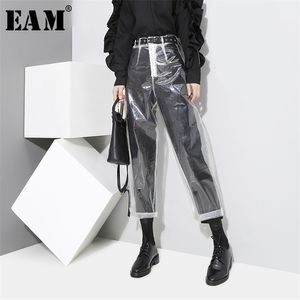 [EAM] auutmn Fashion Pattern Korean Style Transparent Color Pants Woman Ankle-length YA84900 210915