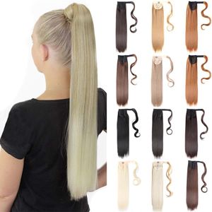 Mtmei Long Straight Clip In Extension Wrap Around Ponytail Synthetic Fake Pony Tail Hairpiece Wavy For Women