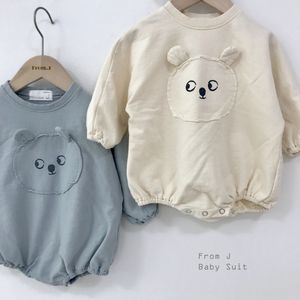 Spring Autumn cute bear bodysuits for baby boys and girls pure cotton long sleeve jumpsuits clothing 210508