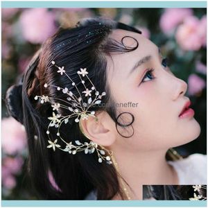 Charm juvelryfactoryorlexångade örhängen Lång Tassel Rhinestone Flower Ear Korean Hängande huvudbonad Dual Purpose Wedding Jewelry Drop De