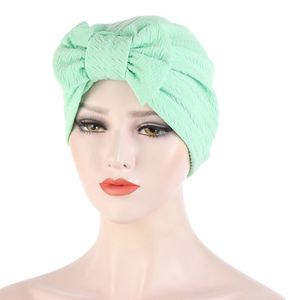 Nowy odłączany Big Bowknot Stretch Turban Hat Kobiety Muzułmanin Cukierki Kolor Bonnet Hidżab Szalik India Głowy Okładki Nakrycia głowy