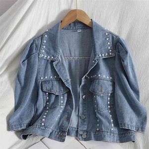 Sommarpärlor Beading Denim Jacka Kvinnor Korta Jackor Streetwear Outwear Crop Top Kvinna Jeans Jackor Chaqueta Mujer 210514