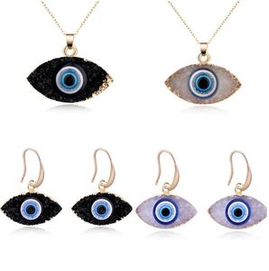 Fashion Natural Stone Evil Eyes Pendant Necklace Earrings For Women Long Chain Crystal Turkish Eye Necklaces Girls Luck Jewelry