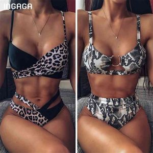 Ingaga Yüksek Bel Bikini Push Up Mayolar Leopar kadın Mayo Brezilyalı Set Biquini Seksi Mayo Kadınlar 210630