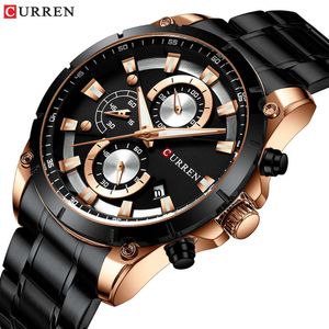 Curren Top Brand Luxury Men Watches Orologio da polso al quarzo cronografo con cinturino in acciaio inossidabile sportivo con data automatica Relogio Masculino Q0524