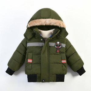 Down Coat Jacket för pojke Hooded Ytterkläder Vinter Barnens Bomullerad Varm Tjockad Plus Velvet Spädbarn Barnkläder