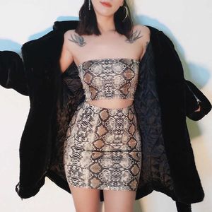 Summer Top Strapless Sexy Korea Women Mini Tank Vest Party Leopard Dress Elegant Dresses Snakeskin Pattern Vintage M9L 210603