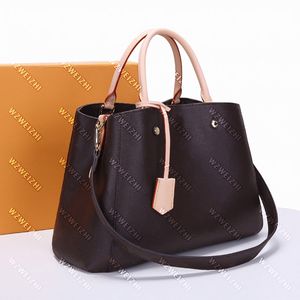 En Kaliteli Tote Çanta Çanta Hakiki Deri Kadın Çanta Tote Kahverengi Çiçek Mektup Kolu Çanta Bayanlar Messenger Omuz Çantaları Crossbody Çantalar 33 cm