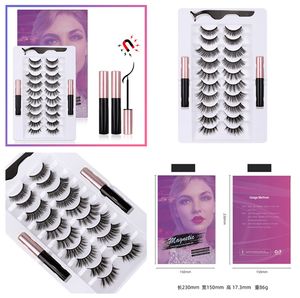 Maquiagem Magnética Eyelashes 10 pares 5styles misturado Atualizado 5D Falso cílios Kit de delineador líquido magnético com tweezer natural reutilizável sem cola necessária