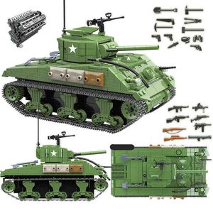 726PCS Military US Sherman M4A1 Tank Bausteine WW2 Tank Stadt Kinder Polizei Soldat Waffe Ziegel Kinder DIY Spielzeug geschenke Y1130