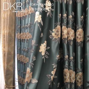 Gardin draperier kinesisk stil bläck grön peony high warp density silke amerikanska jacquard studie kudde gardiner för sovrum vardagsrum