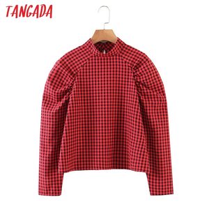 Camicia donna sottile sexy retrò a maniche lunghe con stampa scozzese rossa a maniche lunghe da donna SL212 210416