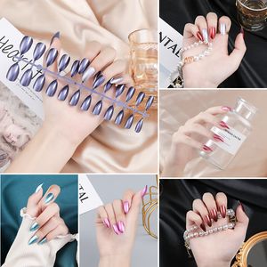 Avtagbara vattentäta falska naglar för kvinnor Tjejer 24 st Metal Color DIY Fake Nail Accessories Manicure Tools