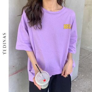 yedinas文字プリントTシャツ女性夏スウィートトップスE女の子原宿韓国風Tシャツ審美的Y2Kトップホワイトティーシャツ210527