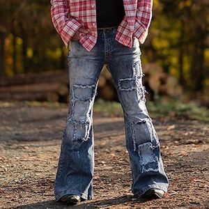 Büyük Alt Kot toptan satış-Erkek kot sonbahar erkek büyük flare moda streç orta bel bootcut bacak kot pantolon adam vintage çan alt pantalones hombre