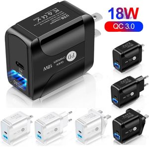 18W PD typu C ładowarka QC3.0 UE UK UK UK USB C ładowarki ścienne dla iPhone'a 15 11 12 13 14 HTC Samsung Android Telefon