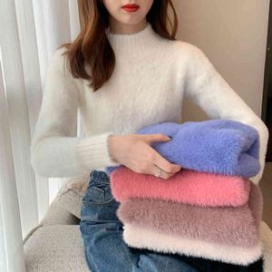 Comelsexy Turtleneck Warm Knitted Sweaters Womens Korean Style Sweet Mink Cashmere Pullovers Woman Gentle Casual Tops 210515