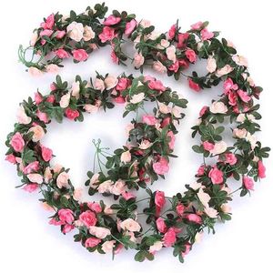 5 PACK / 2 PACK 2.5M Fałszywy Róża Winorośli Kwiaty Girlanda Roślina Sztuczny Kwiat Wiszący Rose Ivy Home El Wedding Party Garden Decor 210925