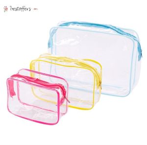 Transparent kosmetisk väska Bad Tvätt Klar makeupväskor Kvinnor Zipper Organizer Travel PVC Cosmetic Case Red Blue Yellow BDC03