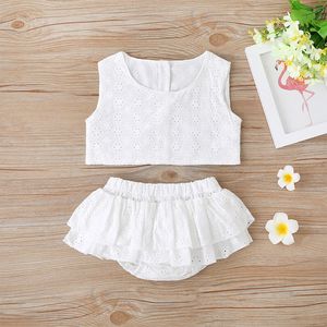 Baby Hollow Out Vest + Ruffle Pants Outfit Estate 2020 Kids Boutique Abbigliamento 0-2T Infant Girls Sleeveless 2 PC Set