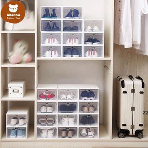 Limpar Caixas de Armazenamento Multicolor Shoe Caixas Dobrável Plástico Transparente Organizador Início Empilhador Exposição Combinação Superimposta Sapatos FD