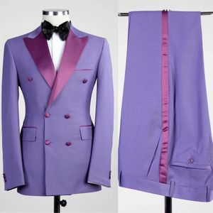 Elegantes hellpurpurettes Kostüm Homme Peak Revers Männer Anzüge Hochzeitsbräutigam Smoking Terno Maskulino Slim Fit Blazer 2 PCs Jacke Pant x0909