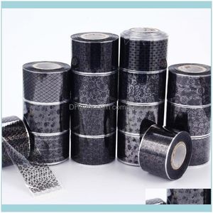 Stickers Decals Salon Health Beauty16Roll Black White Lace Transfer Foil Flower Nail Art Sexy Full Wraps Glue Adhesive Diy Manicure Stylin
