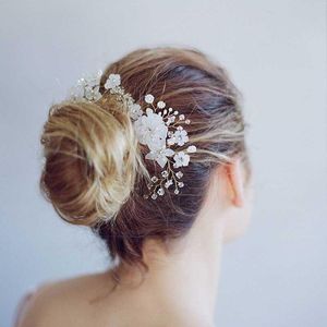 Haarspangen Haarspangen Großhandel Fishion Stil Perle Blume handgemachte Braut Krone Hochzeit Schmuck Kristall Tiara für Frau ML