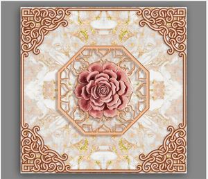 Özel Fotoğraf Duvar Kağıdı 3D Zenith Duvar Resimleri Modern Çiçek Kabartmalı Desen Oturma Odası Çin Tarzı Tavan Duvar Duvar Kağıtları Ev Dekorasyon