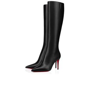 Luxury Fashion Winter Woman Heels Shoes Long Boots Red Bottom Boot Eloise Kate Botta 85 mm Elegant Lady Patent Leather Bride Wedding Party Tall Booties With Box EU 35-43