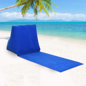 PVC Inflatable Beach Mat Camping Lounger Waterproof Back Pillow Triangle Cushion Chair Seat Air Bed OutdoorTravel Accessories Y0706
