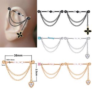 14G Stainless Steel 38mm Piercing Barbell Chain Jewelry Dangle Industrial for Women Men Cartilage Earring