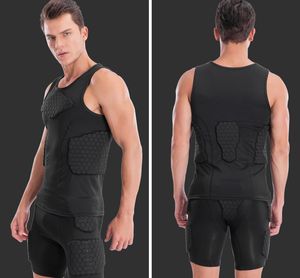 Män Honeycomb Anti-Collision Vest Back Support T-shirt Short Set Quick Dry Tee Toppar Byxor Apparel Sportkläder för träning Football Train