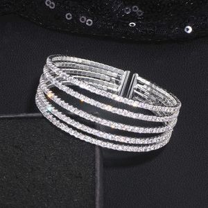 Elegante senhora cristal braceletes abertos pulseiras de ouro prata banhado bracelete Rhinestones para mulheres bling festa de casamento jóias presente q0719