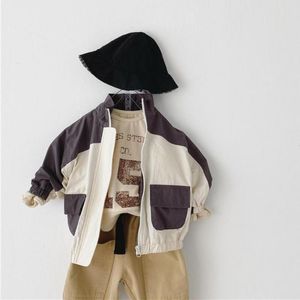 Frühling und Sommer neue Jungen und Mädchen tragen Kinder Strickjacke Reißverschluss Mode Patchwork Jacke Windjacke Langarm Mantel 210413