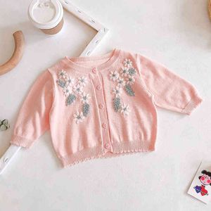 0-2Yrs Baby Girls Coat Children Clothing Spring Autumn Sweet Embroider Long Sleeve Kids Cardigan 210429