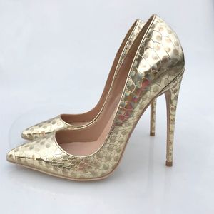 Donne scarpe sexy glitter dorace golden punta di punta rossa dal fondo stiletto tacchi alti laser oro slittamento luccicante su pompe di suola rossa chic Ladies per feste di nozze Dimensioni 33-45