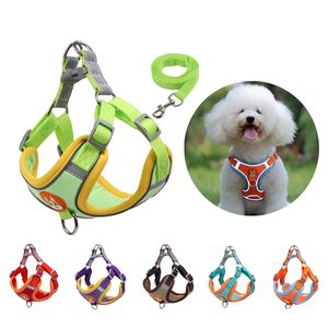 No-Pull Velvet Deerskin Dog Harnesses with Leashes Set Adjustable Refletive Vest Dogs Harness Front Clip Puppy Chest Padded for Small Medium Dog 6 Color Wholesale B52