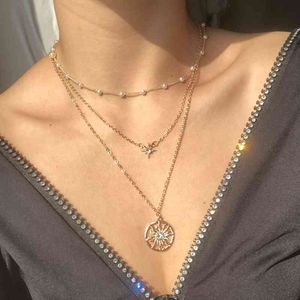 Kiss Wife Trendy Wielowarstwowe Naszyjnik Wisiorek Dla Kobiet Moda Sun Star Gold Pearl Choker Naszyjniki 2021 Trend Biżuteria