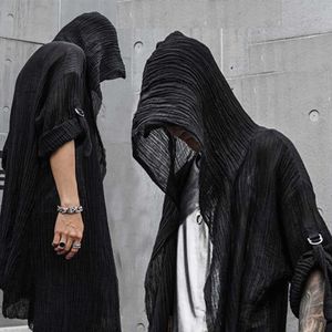 Avant Garde 남성 패션 Draping Shawl Linen Long Cardigan Hoodies 망토 outwear 코트 남성 윈드 브레이커 자외선 차단제 여름 탑스 211011