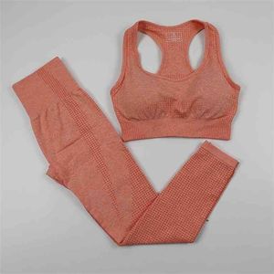 12 Kolory Seamless Yoga Set Kobiety Odzież Fitness Odzież Sportowa Wysoka Talia Siłownia Legginsy + Push Up Sport Bra 2 szt. Garnitury sportowe 210813