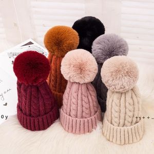 Autumn Winter pompom cap Hats For Women Crochet Knitted Hat Caps Keep Warm Fur Ball Pompom Beanies Hats RRB12456